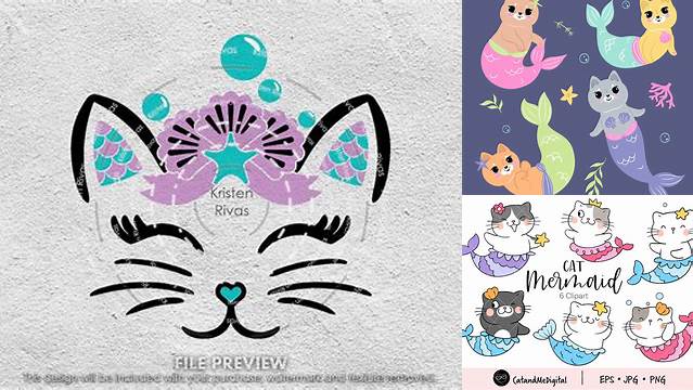 Mermaid Cat SVG cat face svg Cat svg ocean svg beach cat | Etsy